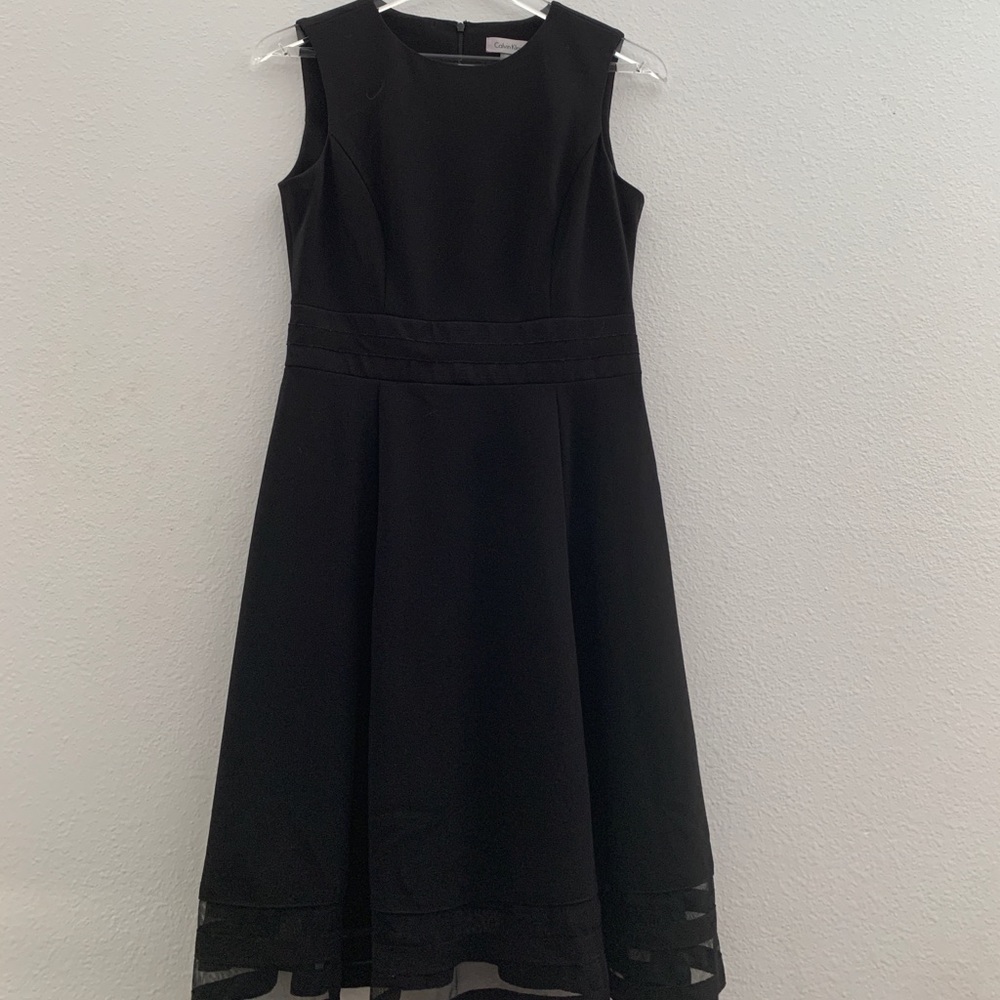 Calvin Klein black dress with bottom mesh design.